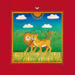 Kunstdruk Linda Edwards - Two little lions 40x40cm