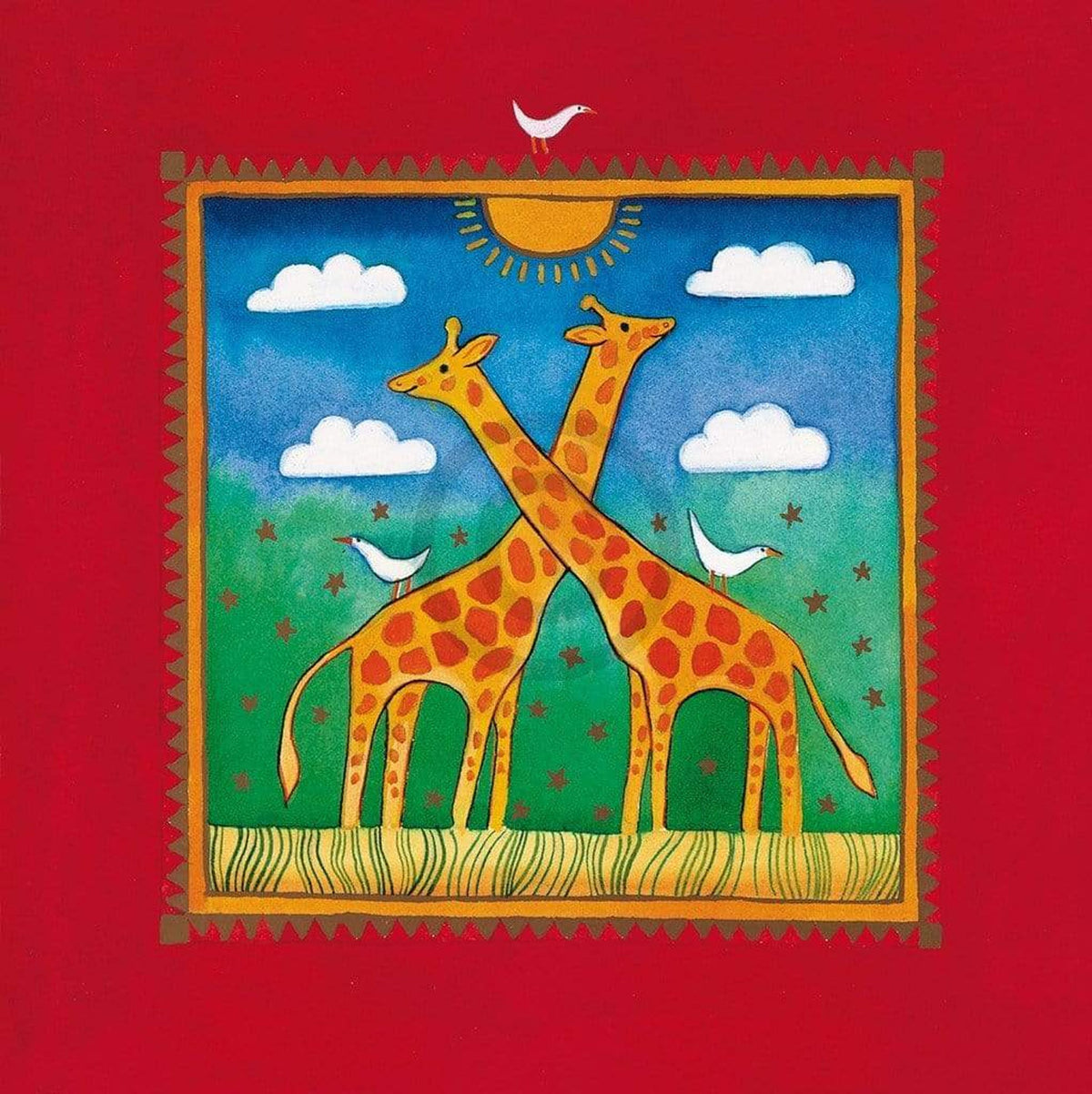 Kunstdruk Linda Edwards - Two little giraffes 40x40cm