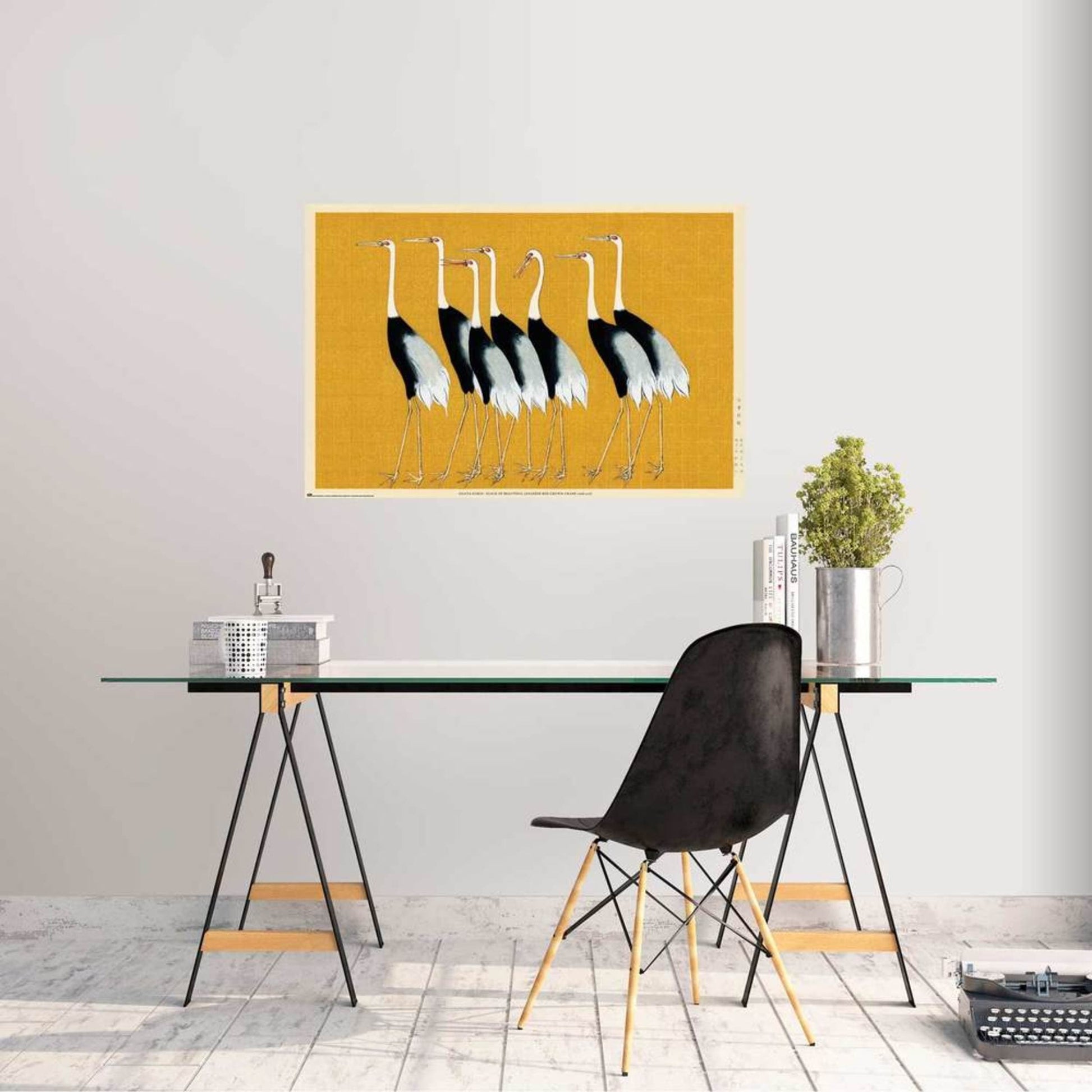 Grupo Erik Gpe5631 Poster Flock Of Beautiful Japanese Red Crown Crane By O Korin Sfeer | Posters.nl