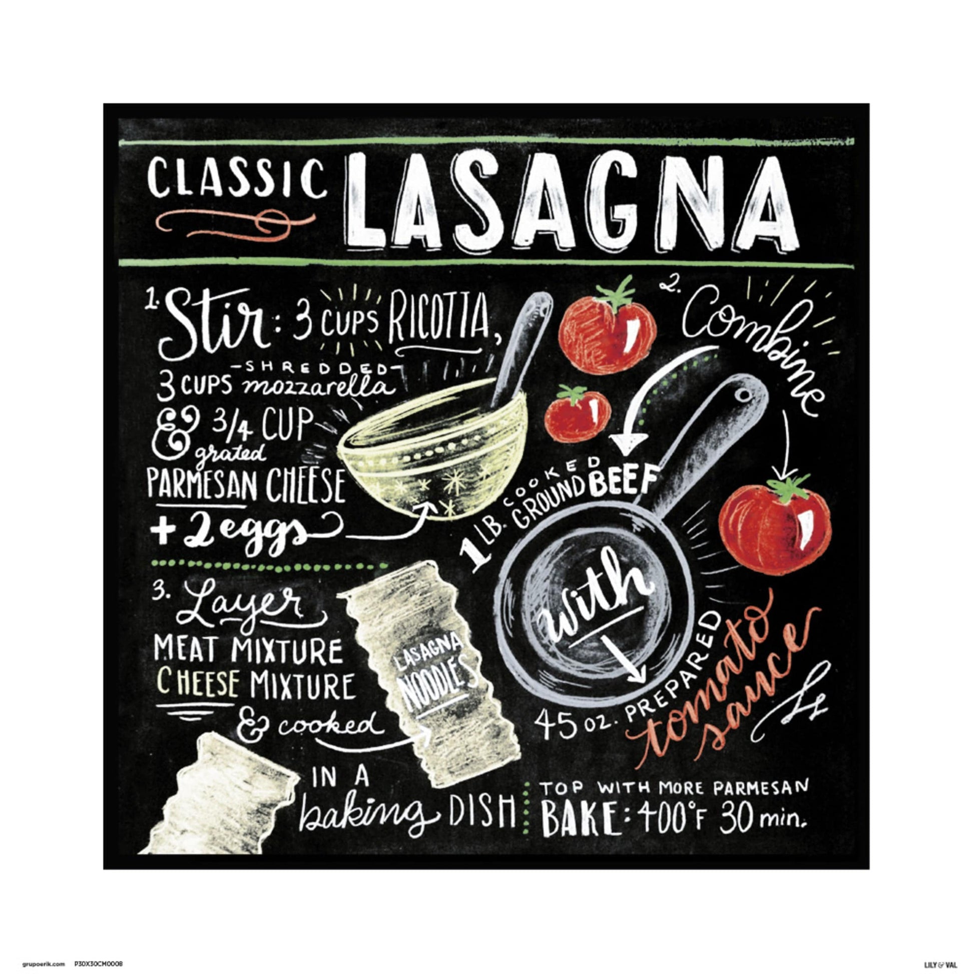 Grupo Erik Lily And Val Classic Lasagna Kunstdruk 30X30cm | Posters.nl