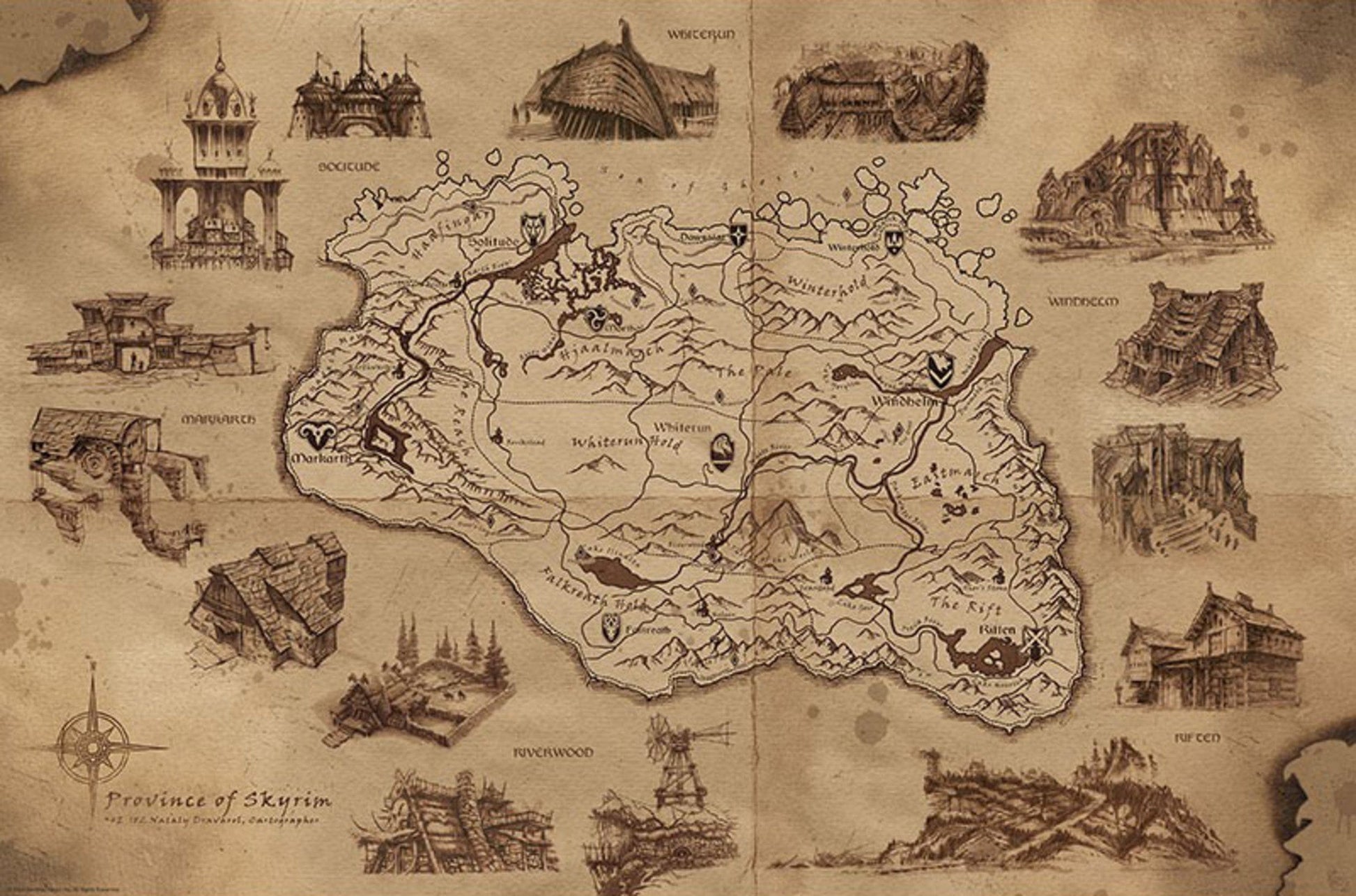 Poster Skyrim Illustrated Map 91 5x61cm Abystyle GBYDCO520 | Posters.nl