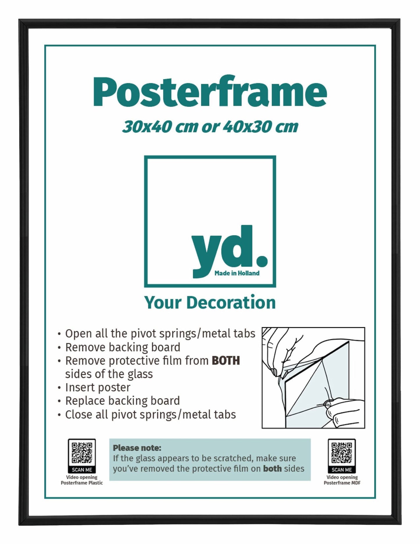 Posterlijst Kunststof Fotolijst 30x40cm Zwart Mat Voorzijde Maat | Posters.nl