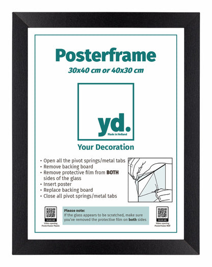 Posterlijst MDF 30x40cm Zwart Mat Voorzijde Maat | Posters.nl