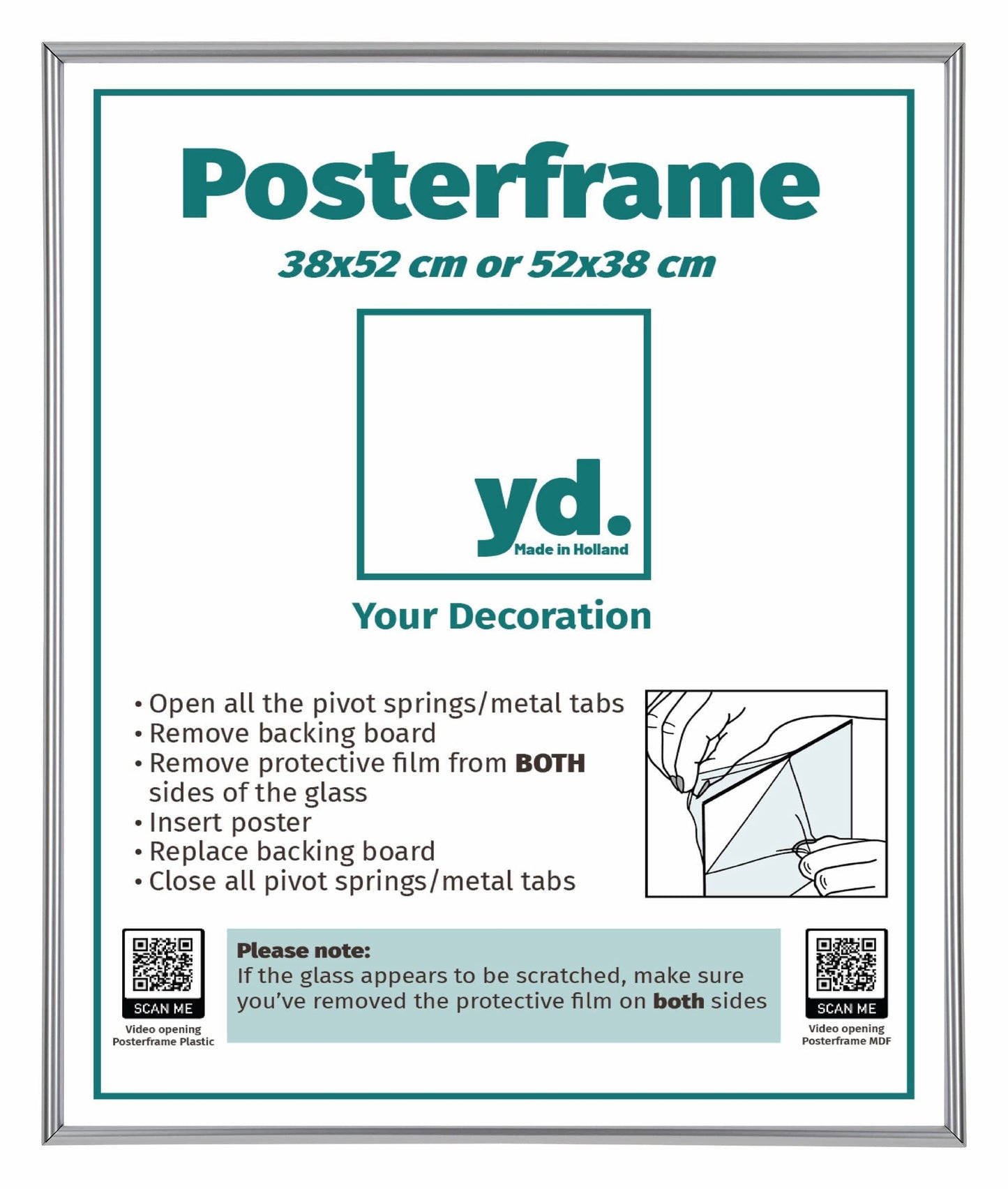 Posterlijst Kunststof Fotolijst 38x52cm Zilver Voorzijde Maat | Posters.nl