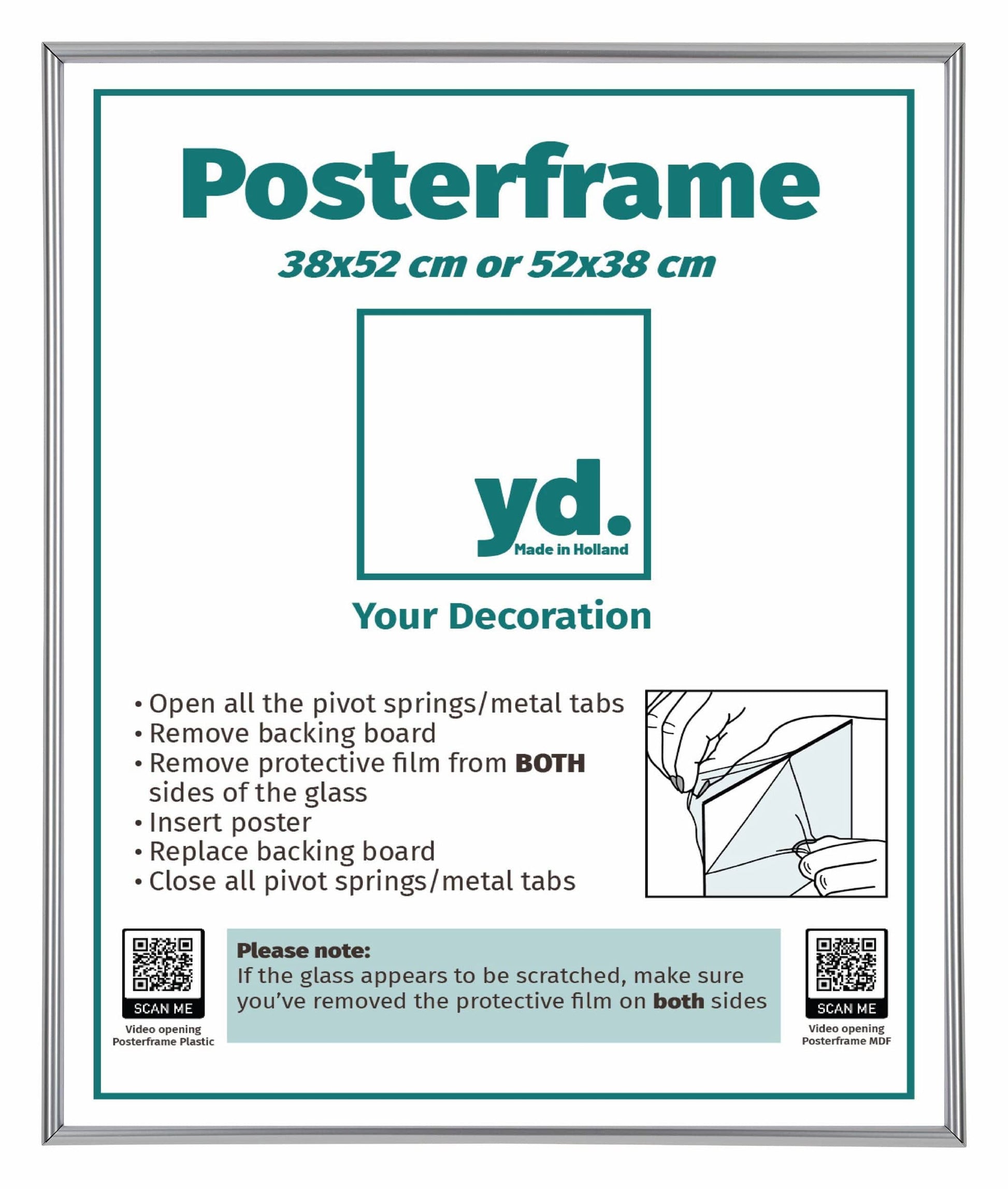 Posterlijst Kunststof Fotolijst 38x52cm Zilver Voorzijde Maat | Posters.nl