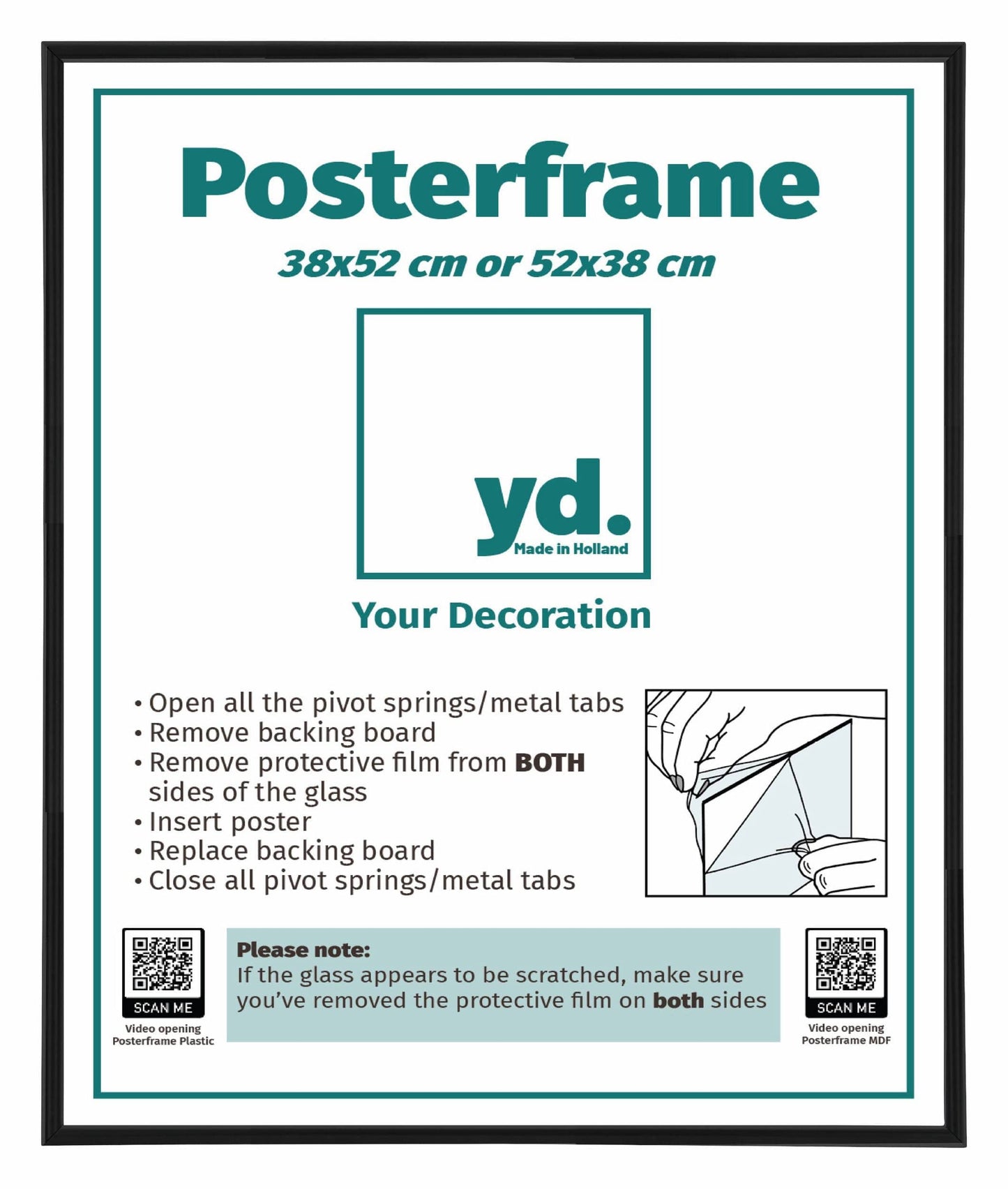Posterlijst Kunststof Fotolijst 38x52cm Zwart Mat Voorzijde Maat | Posters.nl