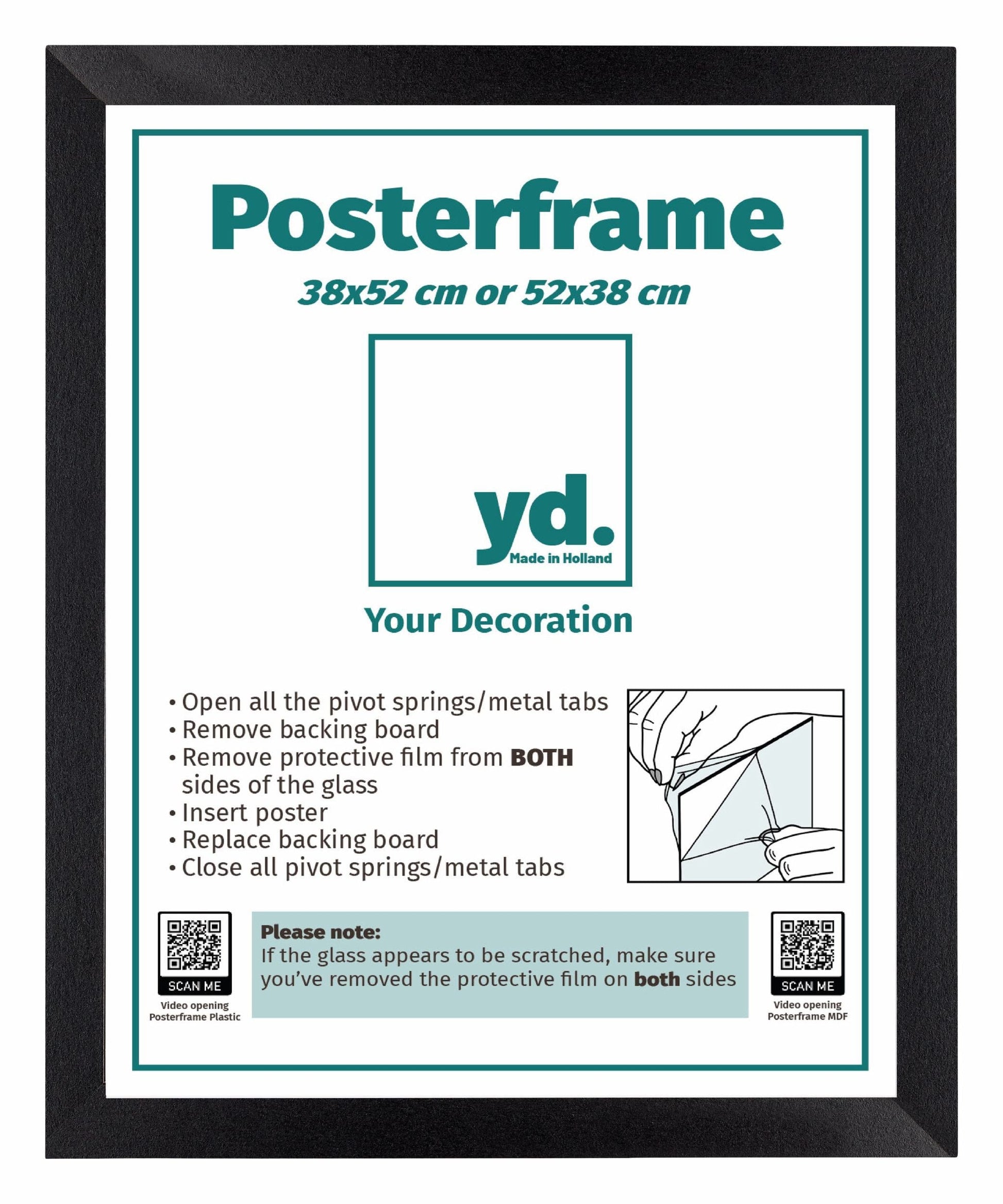 Posterlijst MDF 38x52cm Zwart Mat Voorzijde Maat | Posters.nl