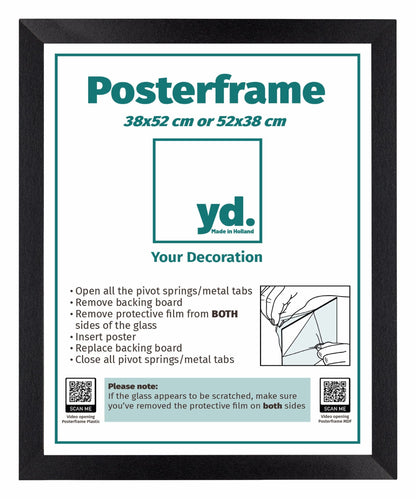 Posterlijst MDF 38x52cm Zwart Mat Voorzijde Maat | Posters.nl