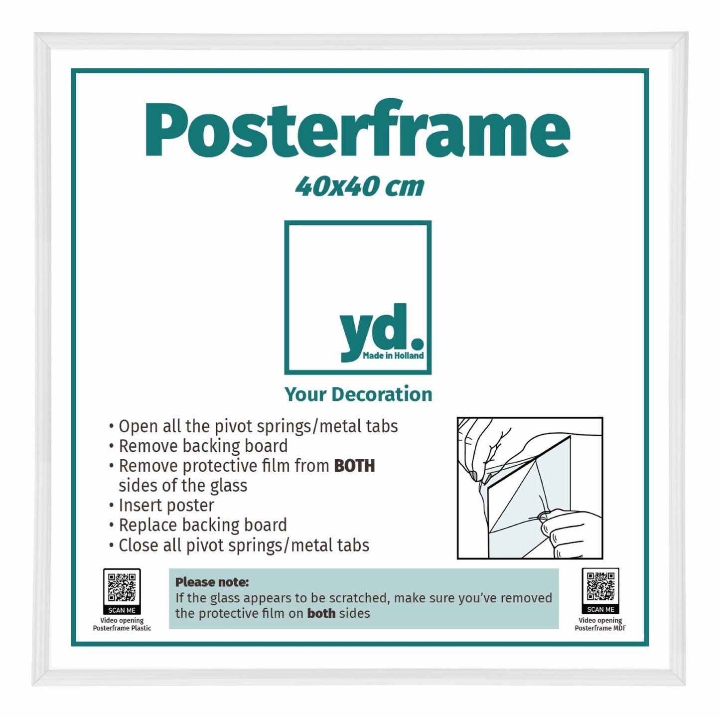 Posterlijst Kunststof Fotolijst 40x40cm Wit Hoogglans Voorzijde Maat | Posters.nl