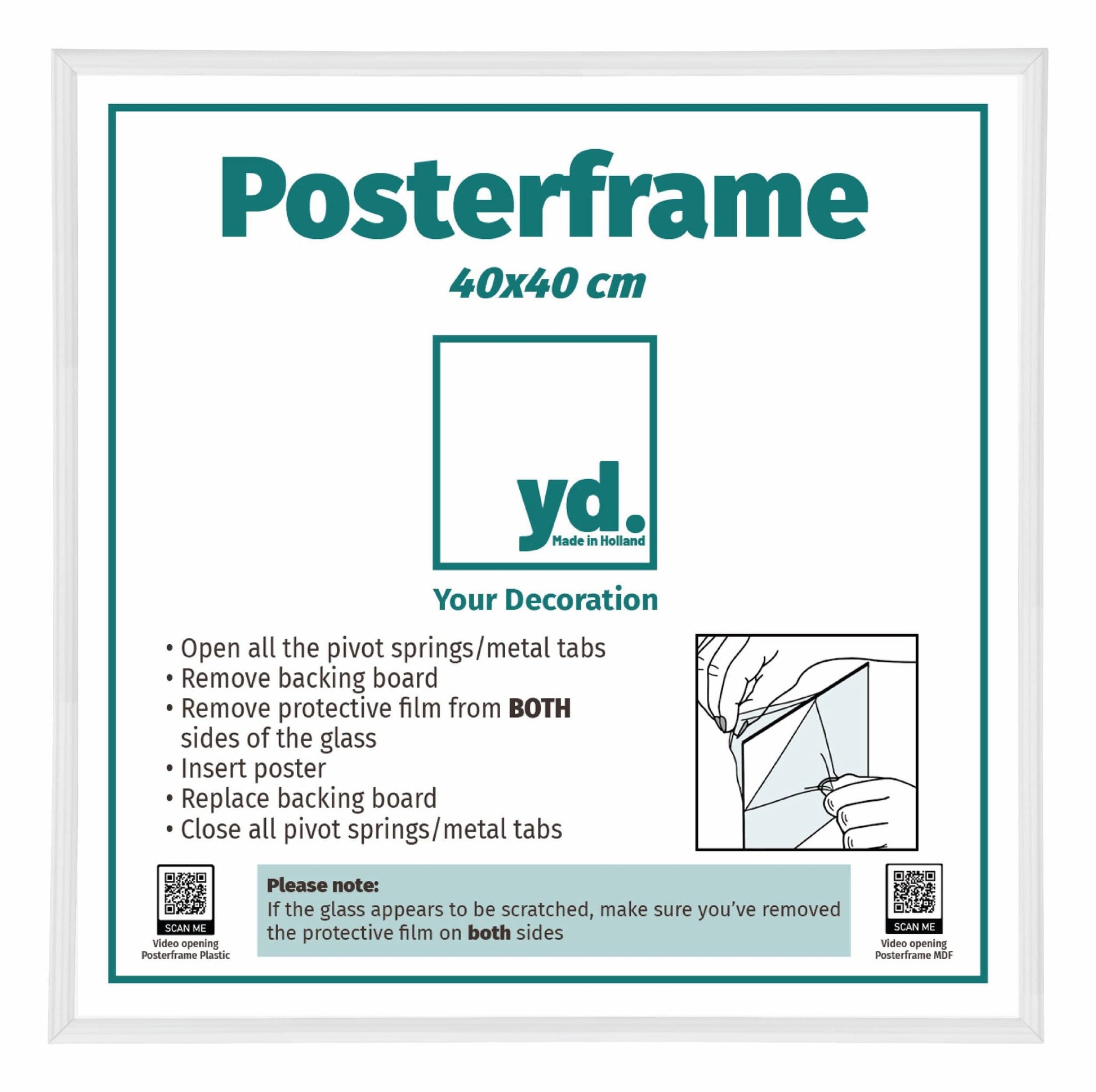 Posterlijst Kunststof Fotolijst 40x40cm Wit Hoogglans Voorzijde Maat | Posters.nl