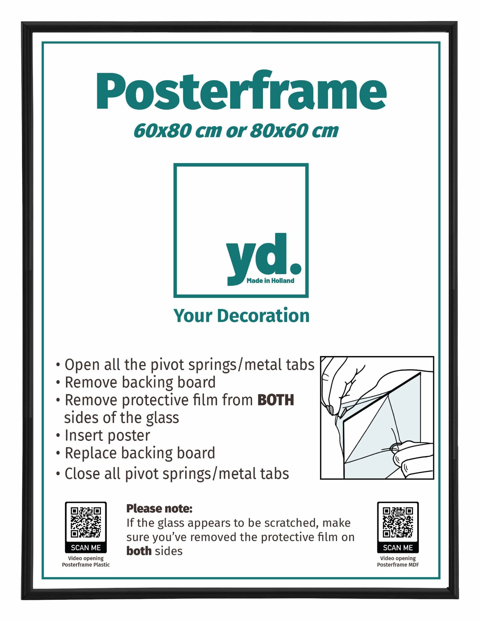 Posterlijst Kunststof Fotolijst 60x80cm Zwart Mat Voorzijde Maat | Posters.nl