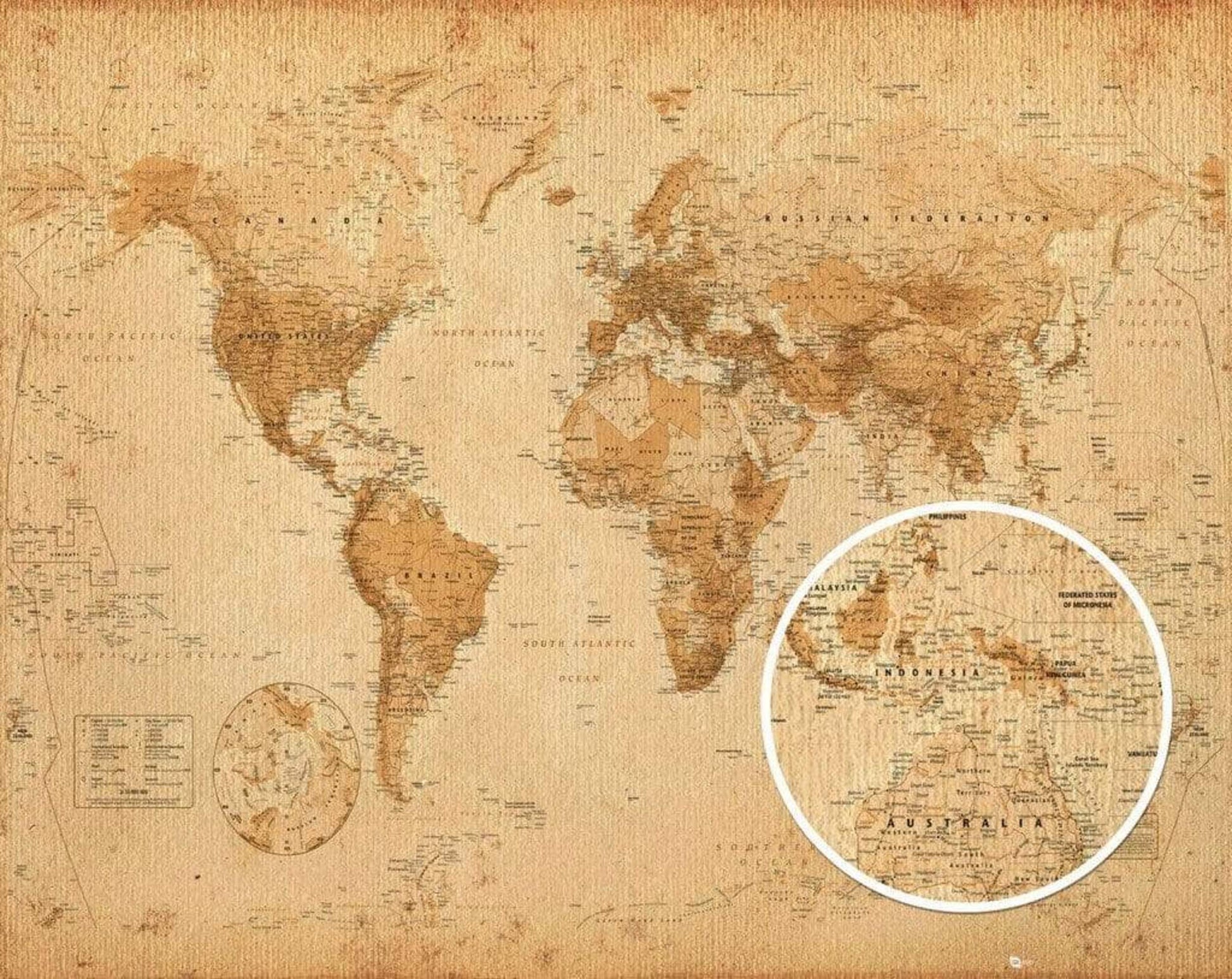 GBeye Worl Map Antique Style Poster 50x40cm | Posters.nl