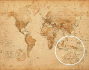 GBeye Worl Map Antique Style Poster 50x40cm | Posters.nl