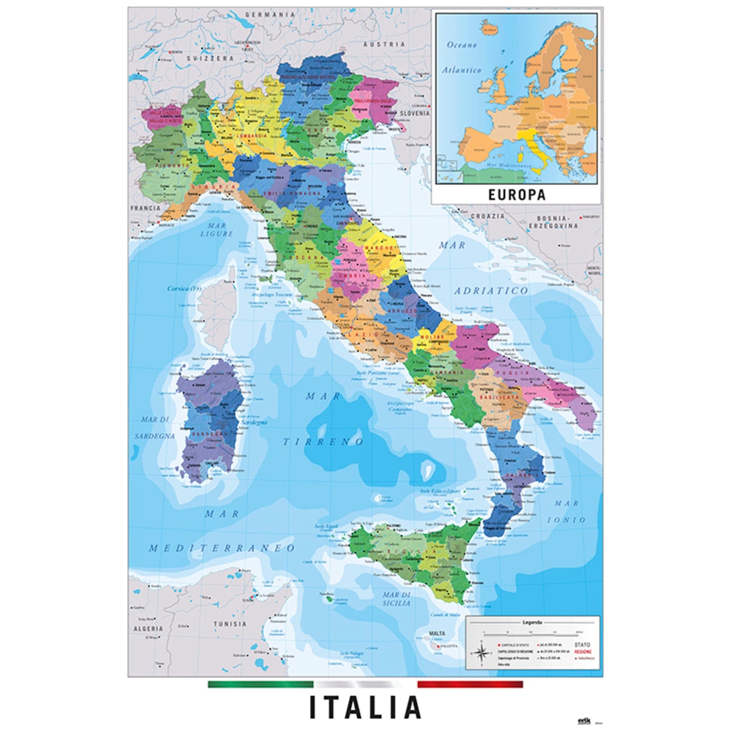 Grupo Erik GPE5125 Map Italia Physical Politic Poster 61X91,5cm | Posters.nl