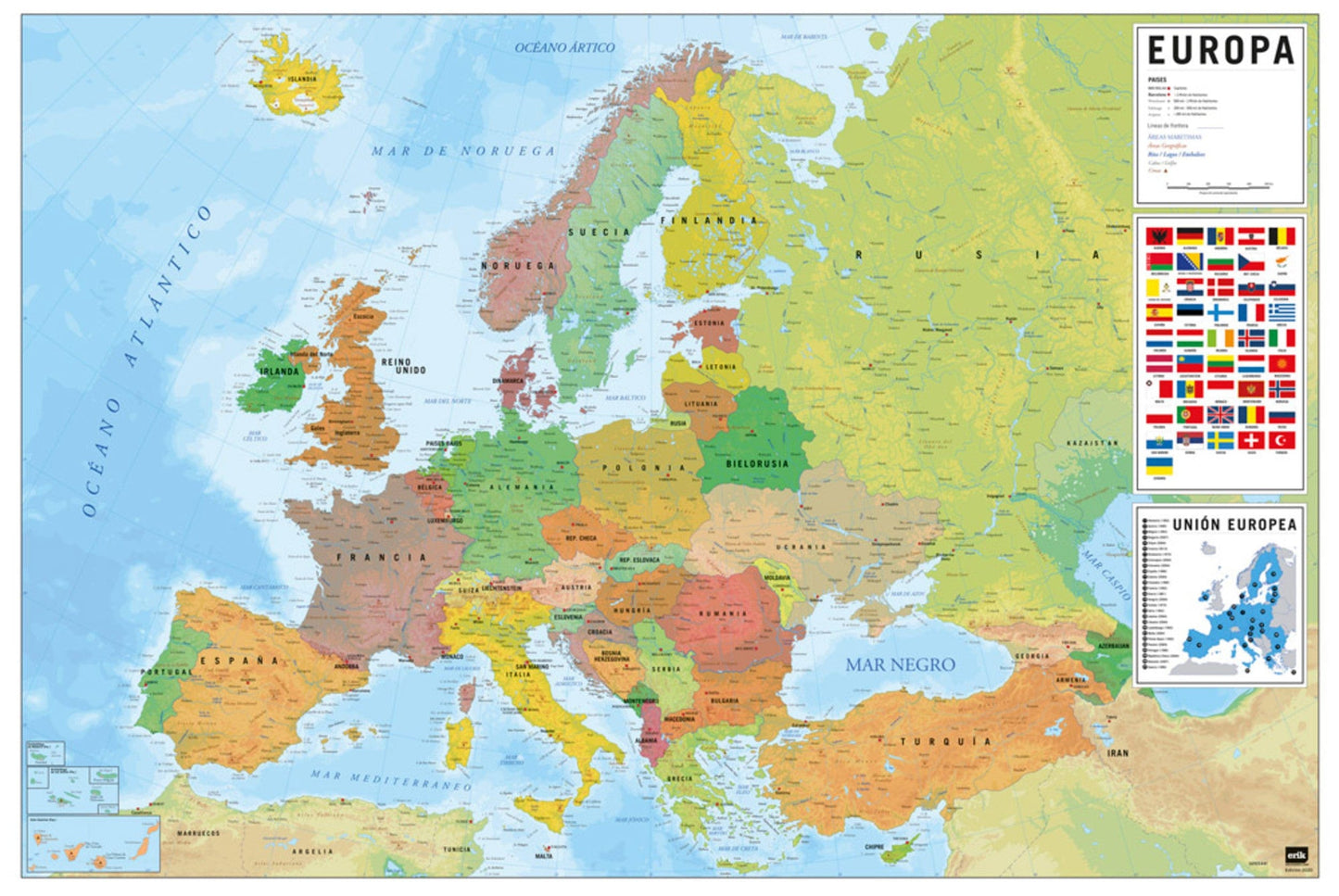 Grupo Erik GPE5441 Physical Political Map Of Europe Es Poster 91,5X61cm | Posters.nl