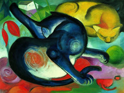 Franz Marc  Zwei Katzen blau und gelb Kunstdruk 80x60cm | Posters.nl