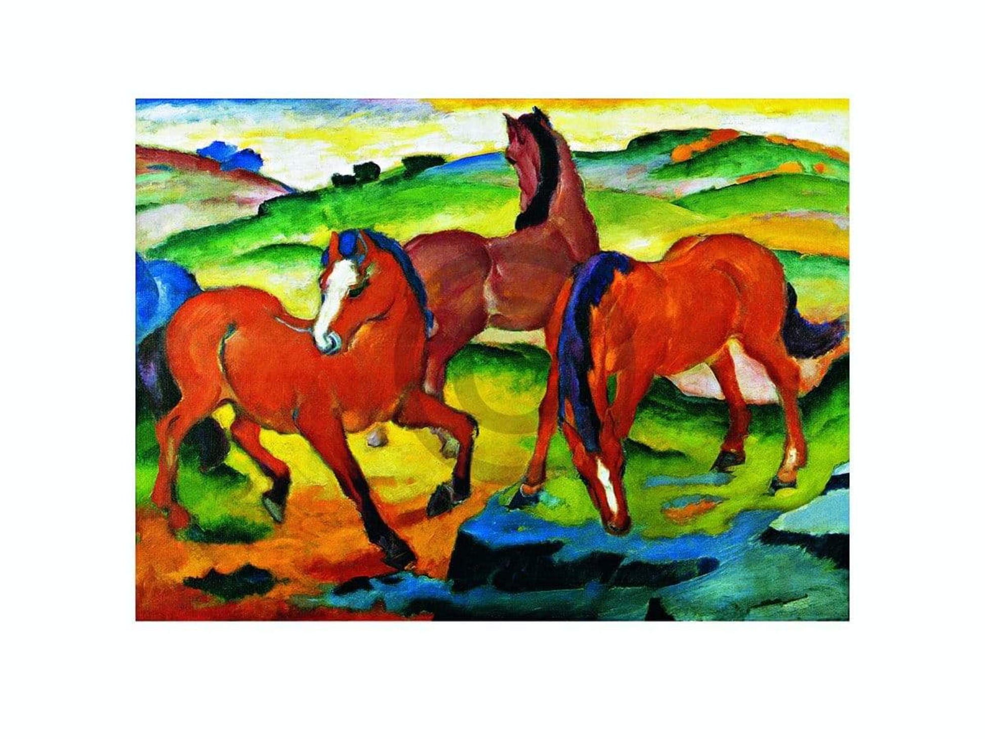 Franz Marc  Die groÃŸen roten Pferde Kunstdruk 71x56cm | Posters.nl