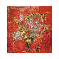 Marc Chagall  Fleurs sur fond rouge Kunstdruk 70x70cm | Posters.nl