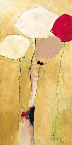 Kunstdruk Anne L. Strunk - White flowers with red 2 50x100cm