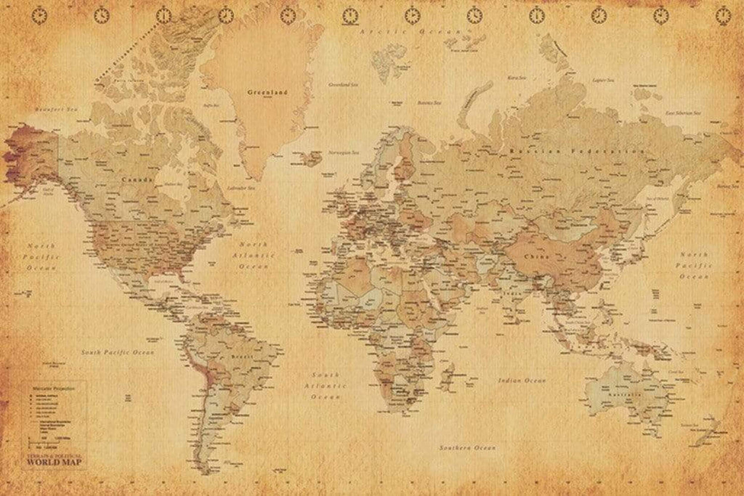 Pyramid World Map Vintage Style Poster 91,5x61cm | Posters.nl