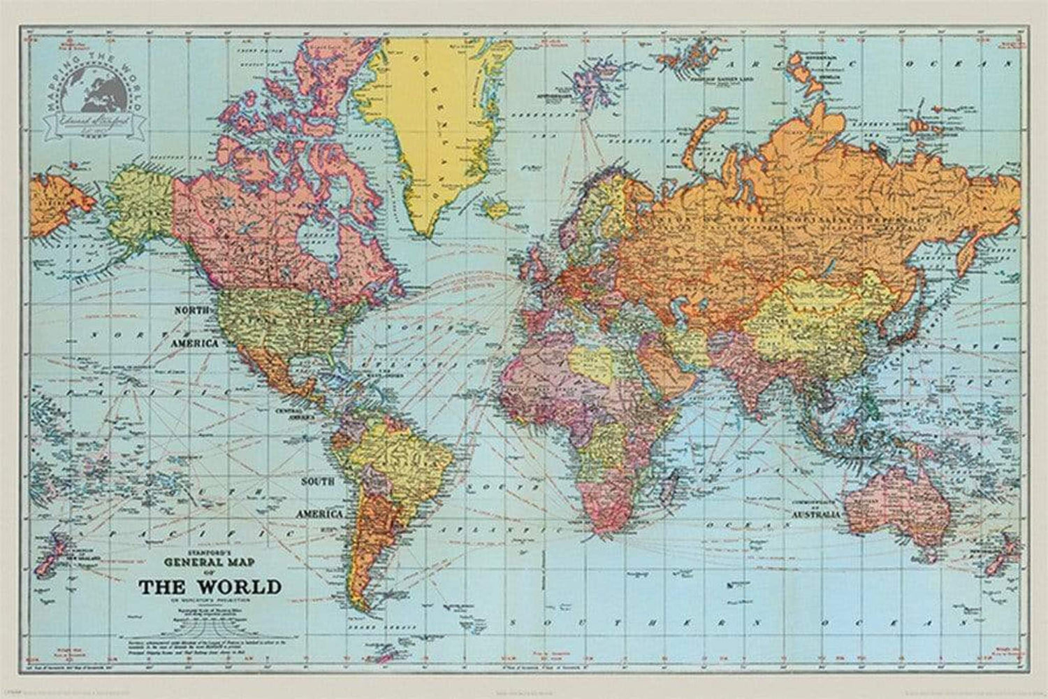 Pyramid Stanfords General Map of the World Colour Poster 91,5x61cm | Posters.nl