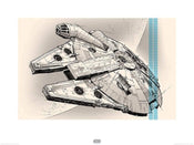 Pyramid Star Wars Episode VII Millennium Falcon Pencil Art Kunstdruk 60x80cm | Posters.nl